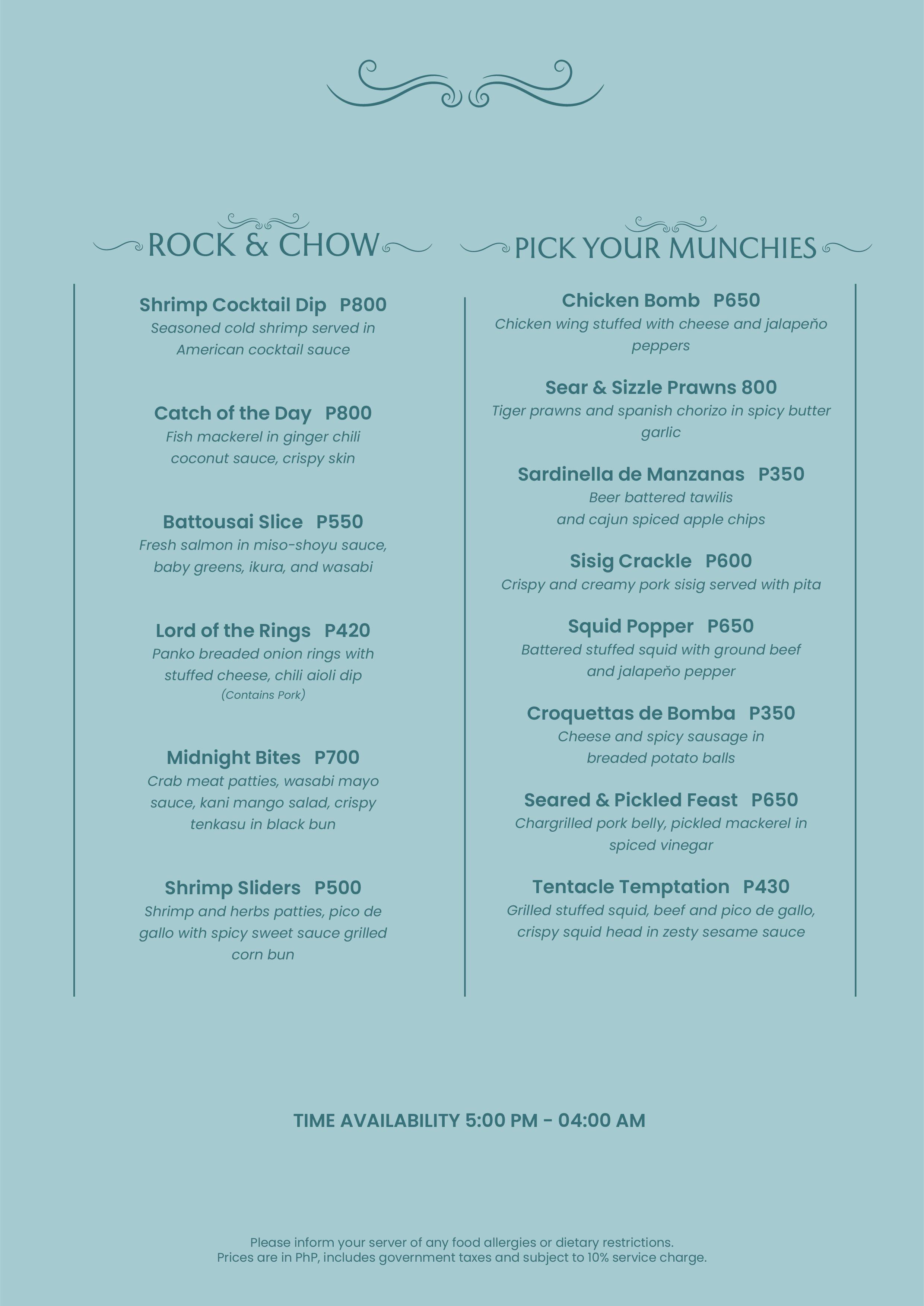 Chameleon Food Menu 03