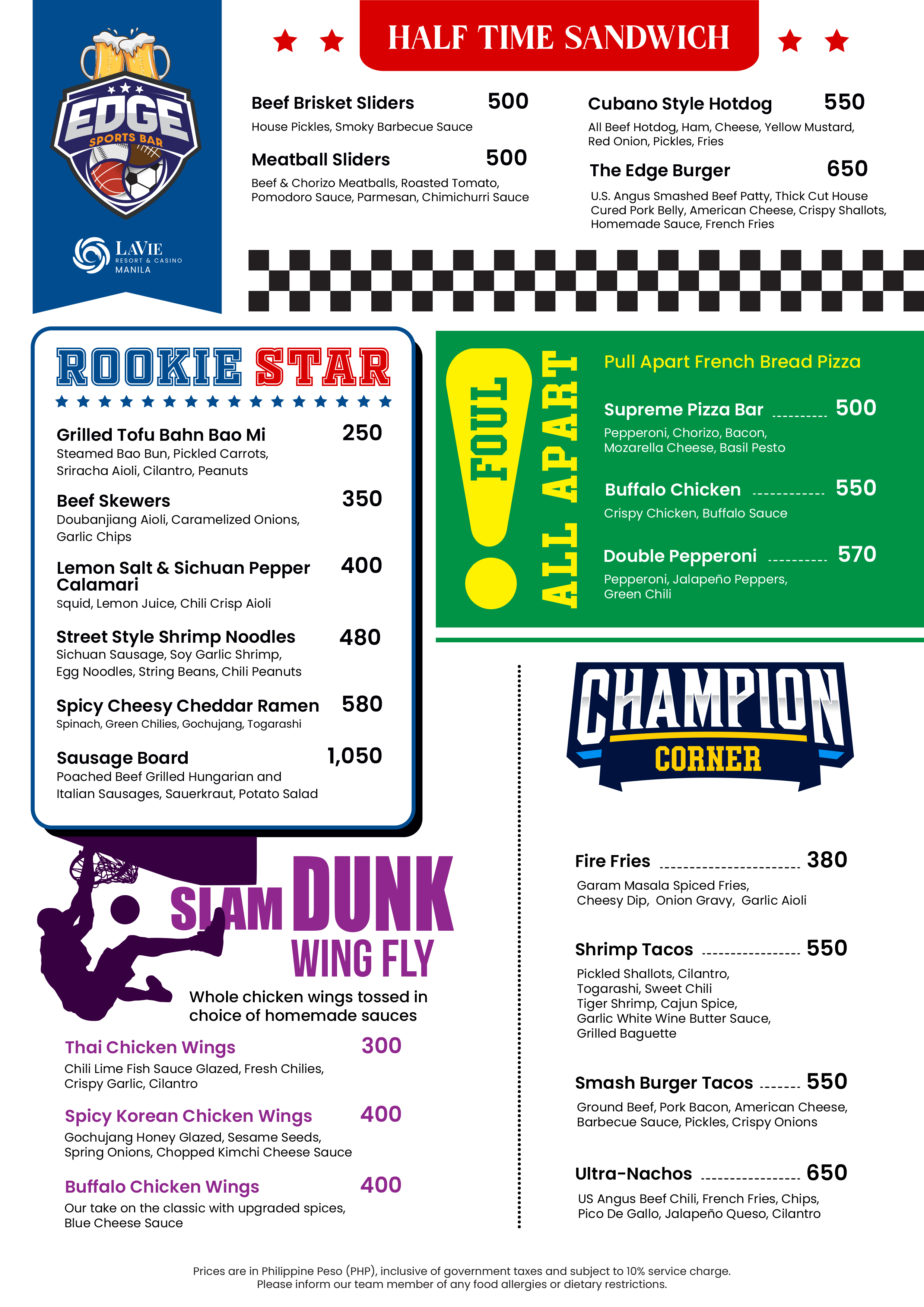 Edge Sports Bar Menu